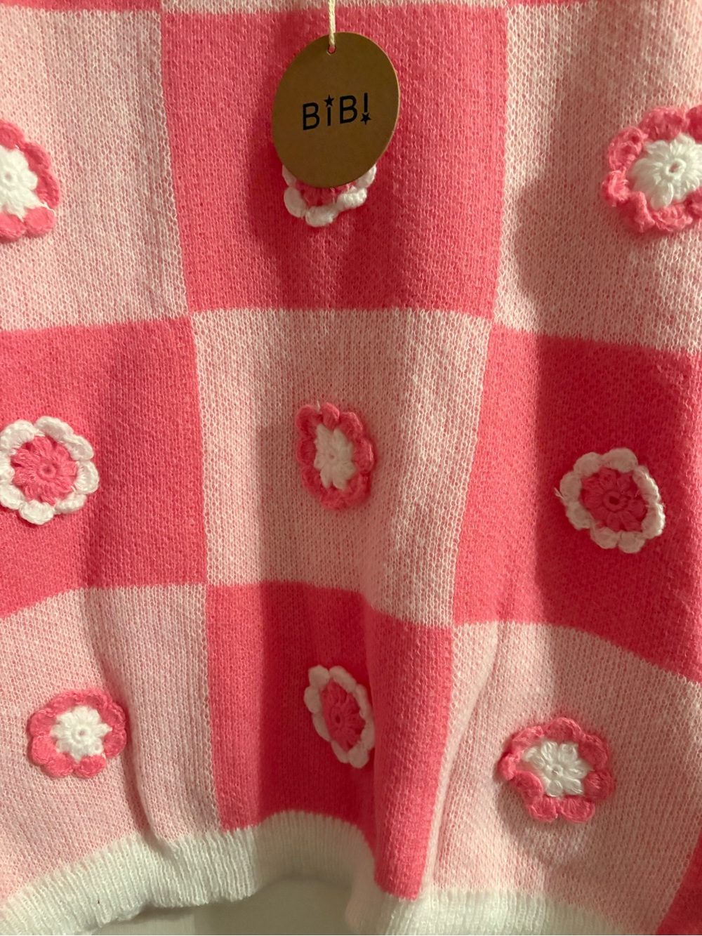 NWT BiBi Color Block Sweater with Crochet Flowers - Picture 4 of 9